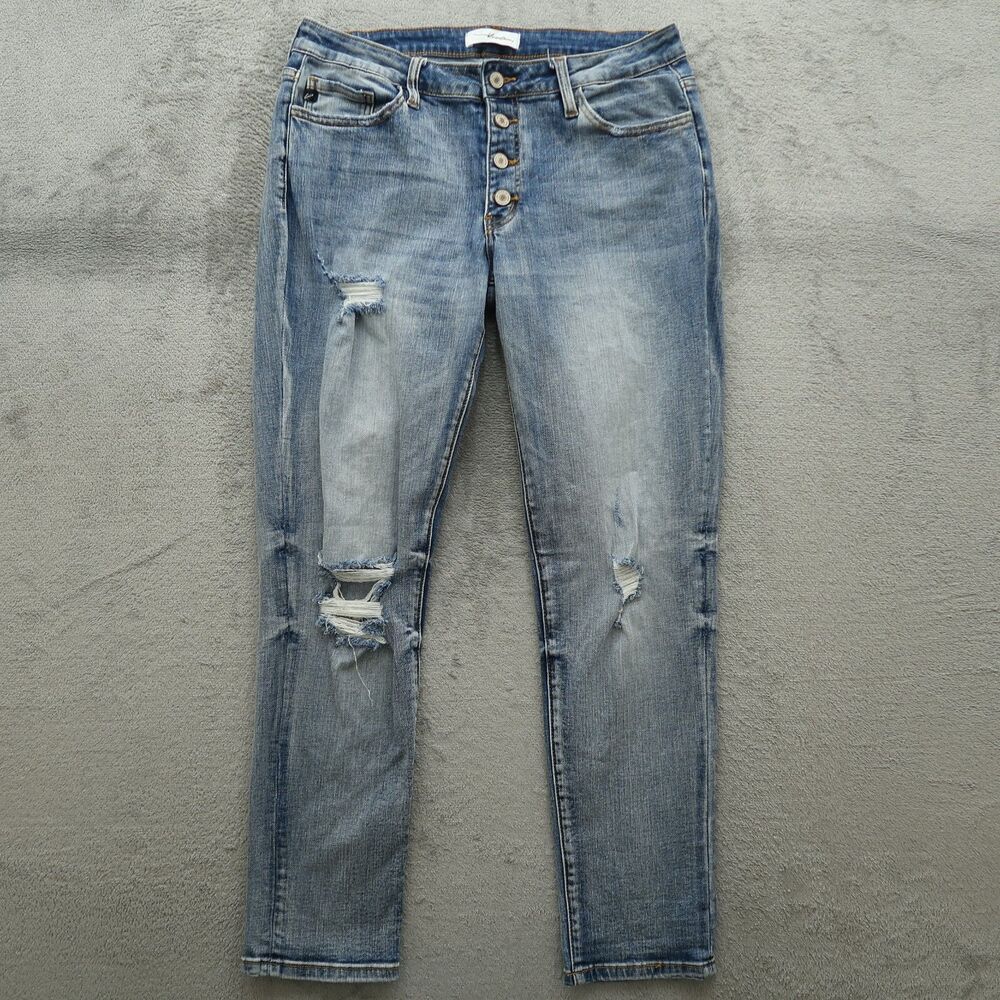 KanCan Jeans Junior's Size 9/28 Blue Mid-Rise Skinny 29.5" Inseam Distressed